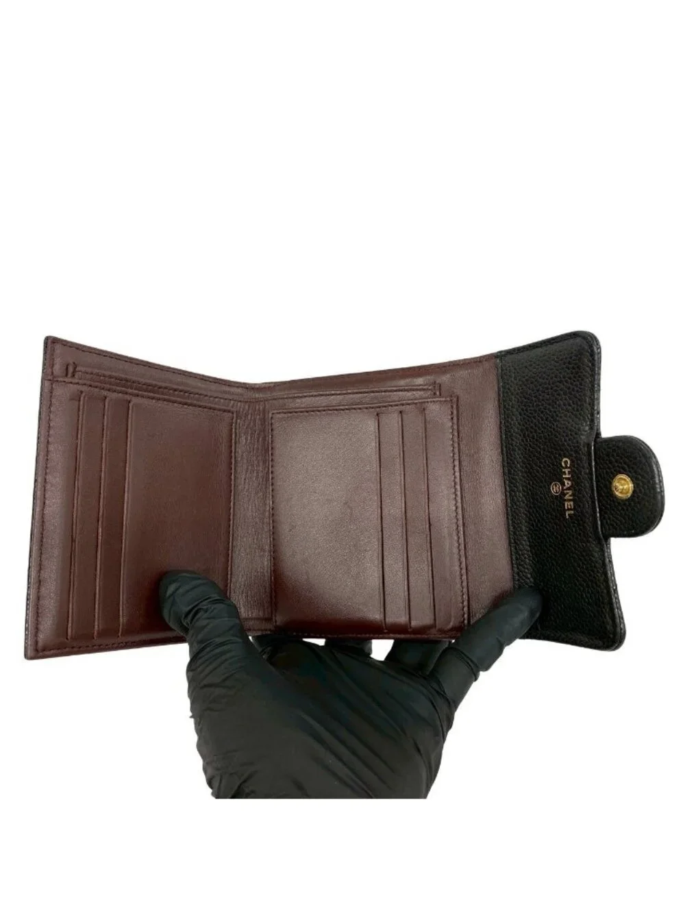 Chanel Small Flap Wallet CC Logo Caviar Leather Trifold Black